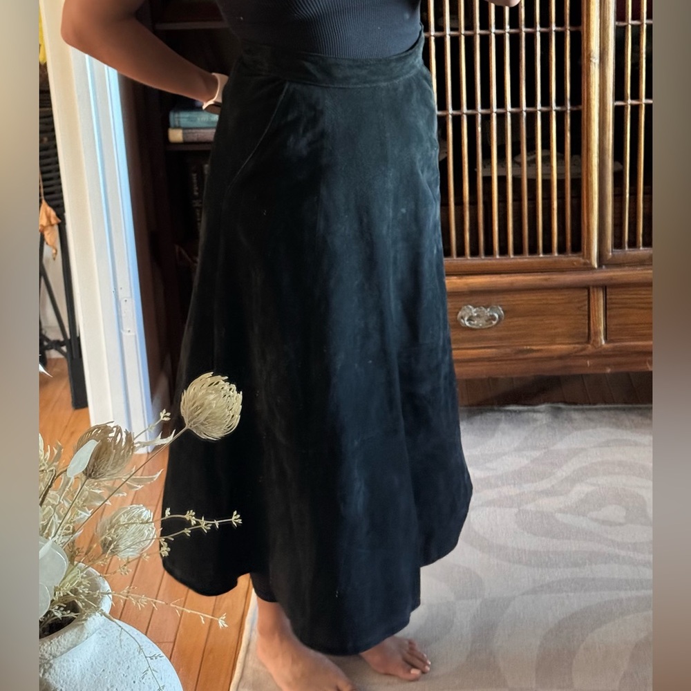 Vintage authentic suede leather midi skirt